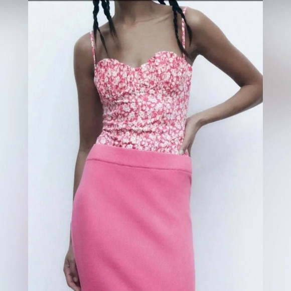 NWT Zara|| Pink Floral Corset Bodysuit, size medium adjustable straps,Sp… - Picture 5 of 14